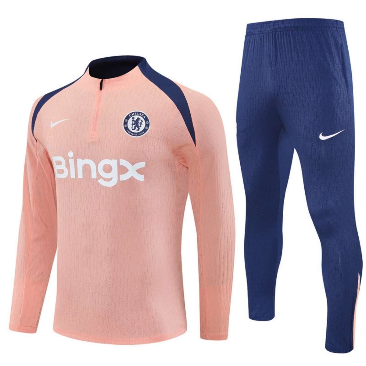 kit-treino-chelsea-2025-26-rosa-azul-masculino Conjunto Treino Chelsea FC Calça e Jaqueta Rosa 2025/26 Masculina
