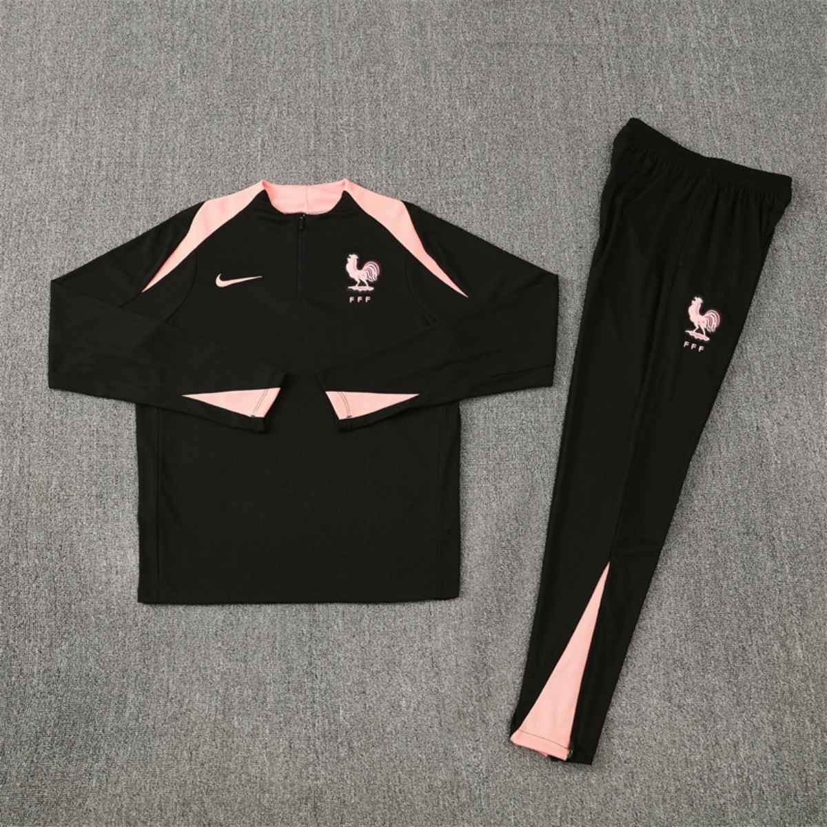 kit-treino-frança-2025-26-preto-rosa-masculino (3) Conjunto Treino França Calça e Jaqueta Preta 2025/26 Jogador