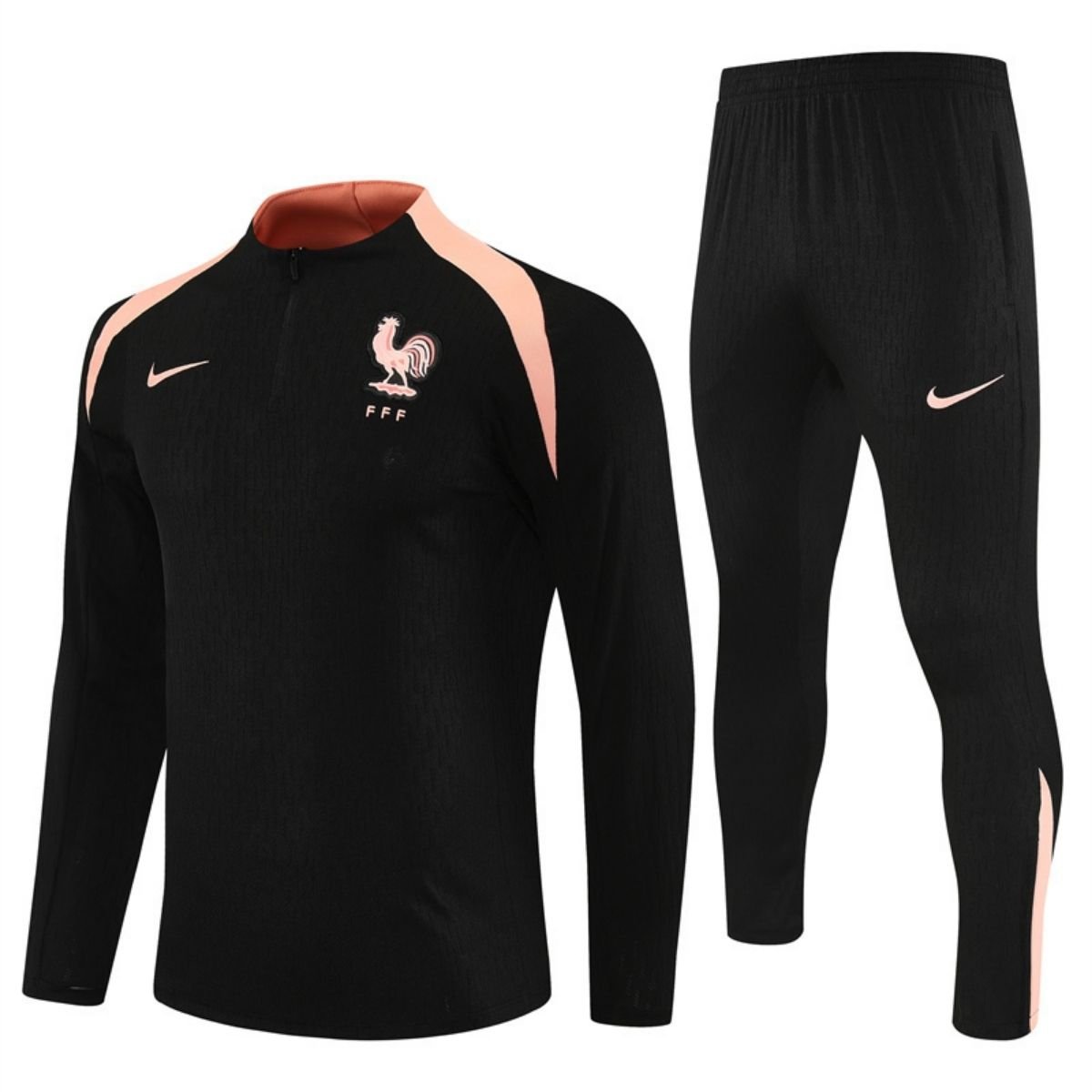 kit-treino-frança-2025-26-preto-rosa-masculino Conjunto Treino França Calça e Jaqueta Preta 2025/26 Jogador