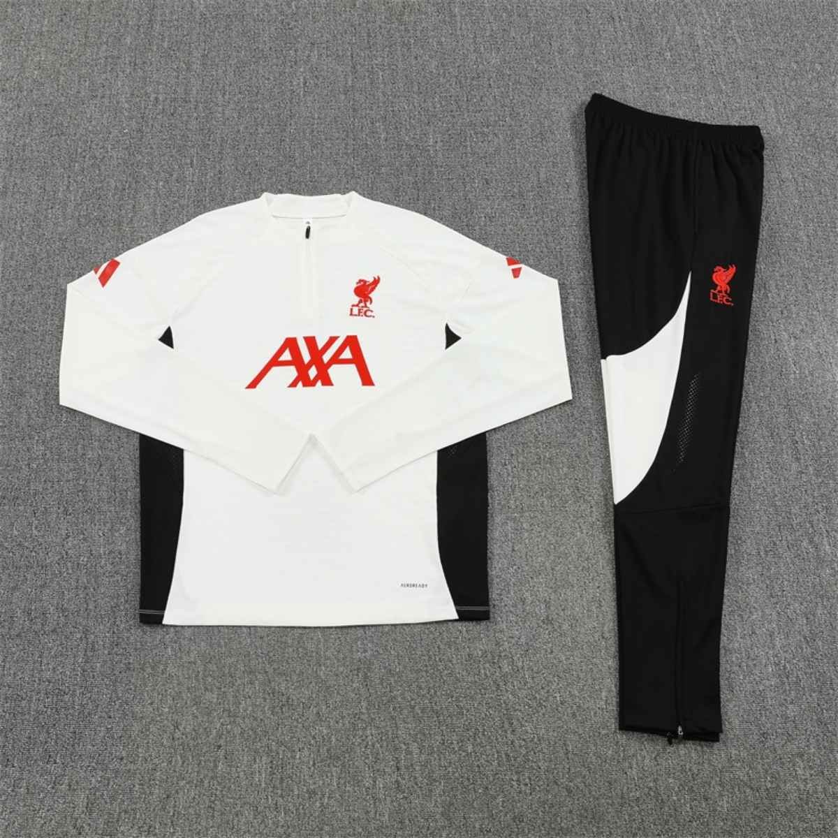 kit-treino-liverpool-fc-2025-26-branco-preto-masculino Conjunto Treino Liverpool FC Calça e Jaqueta Branco 2025/26 Masculina