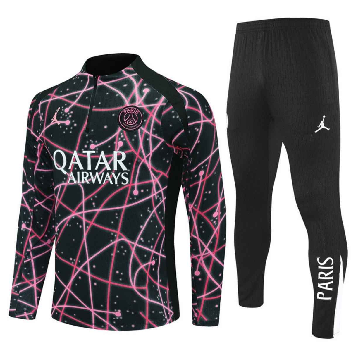 kit-treino-paris-saint-germain-2025-26-preto-rosa-masculino Conjunto Treino PSG Calça e Jaqueta Preto/Rosa 2025/26 Masculina