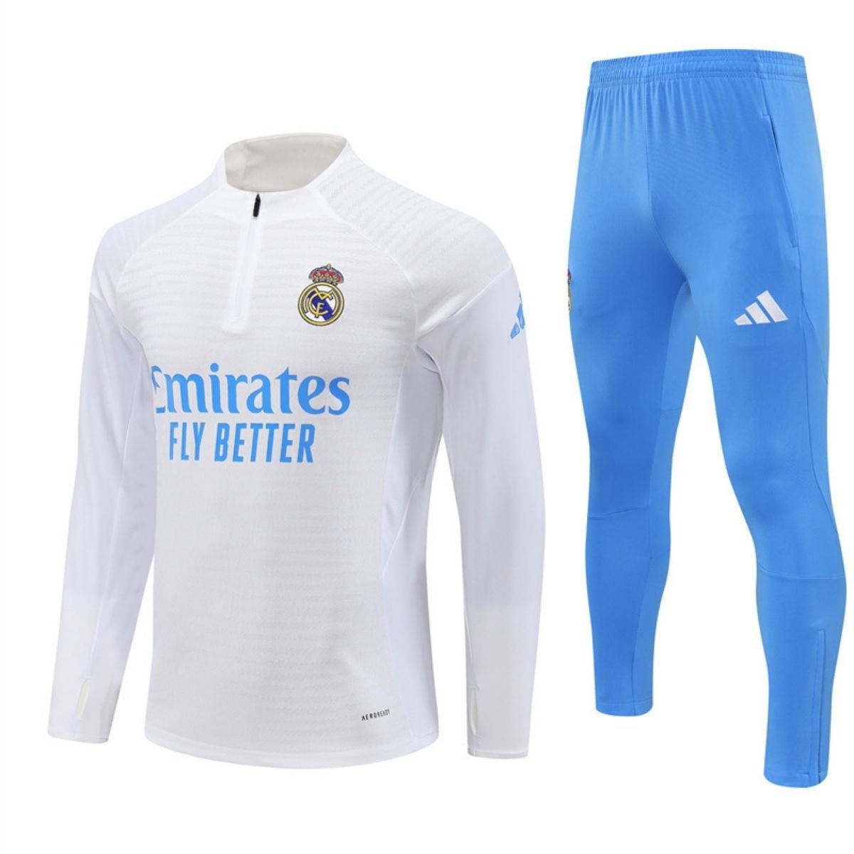 kit-treino-real-madrid-2025-26-branco-azul-claro-masculino Conjunto Treino Real Madrid Calça e Jaqueta Branco/Azul 2025/26 Masculina