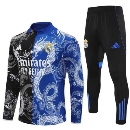 Conjunto Treino Real Madrid Calça e Jaqueta Dragão Preto/Azul 2025/26 Masculina