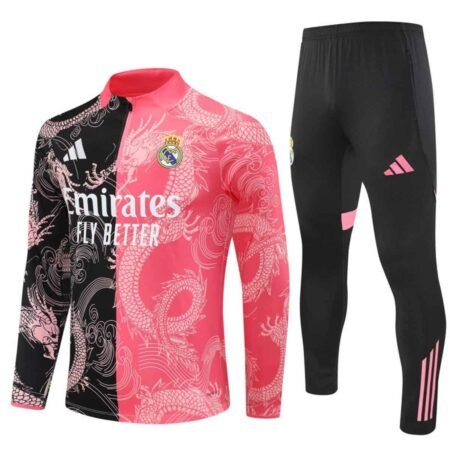 Conjunto Treino Real Madrid Calça e Jaqueta Dragão Preto/Rosa 2025/26 Masculina