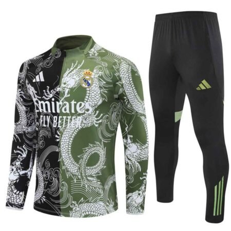 Conjunto Treino Real Madrid Calça e Jaqueta Dragão Preto/Verde 2025/26 Masculina