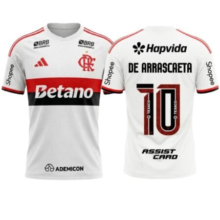 Camisa Flamengo Branca Arrascaeta #10 2026/27 Reserva II Todos os Patrocinadores Masculina