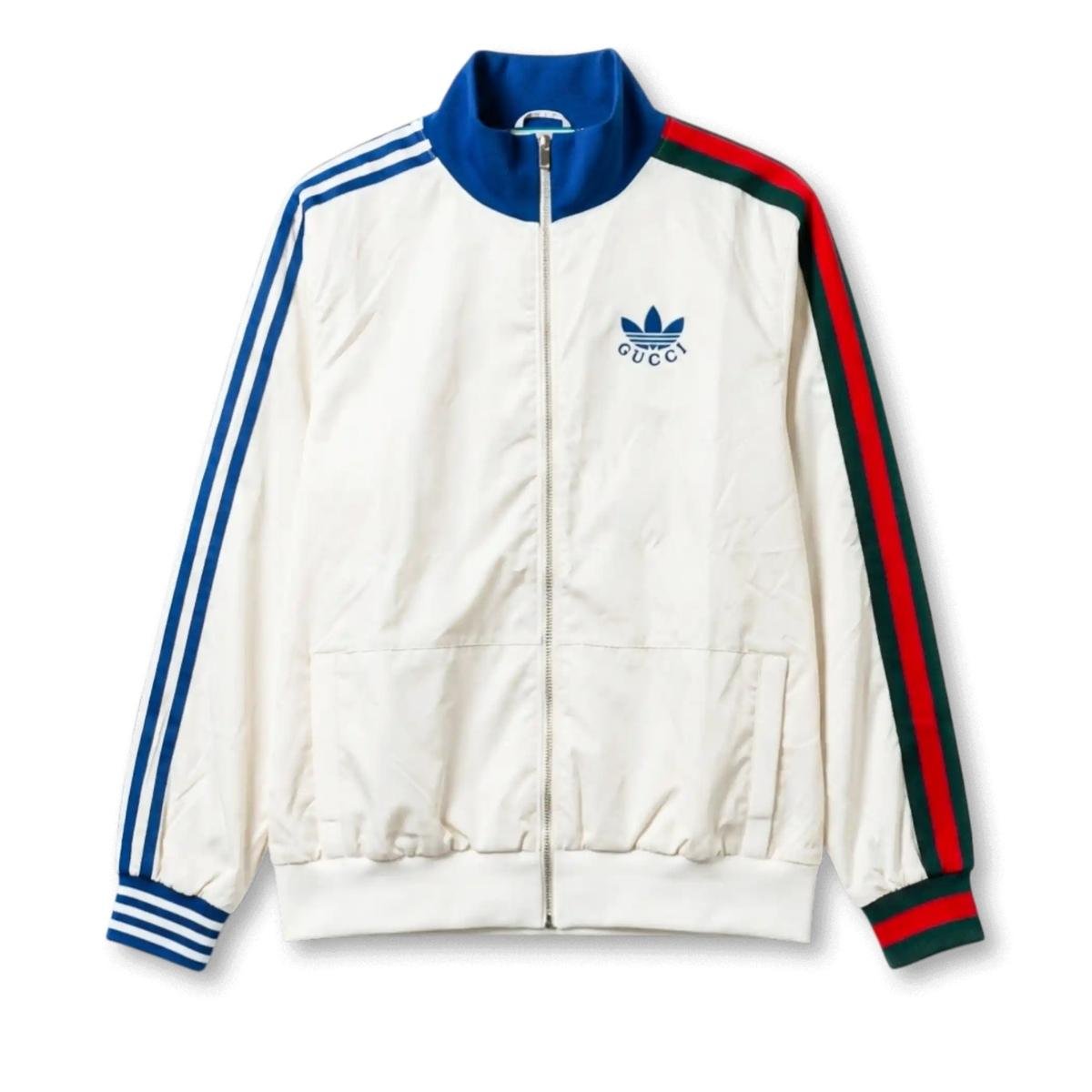 aqueta-gucci-x-adidas-viscose-zip-up-white Jaqueta Gucci x Adidas Viscose Zip Up Branca Masculina