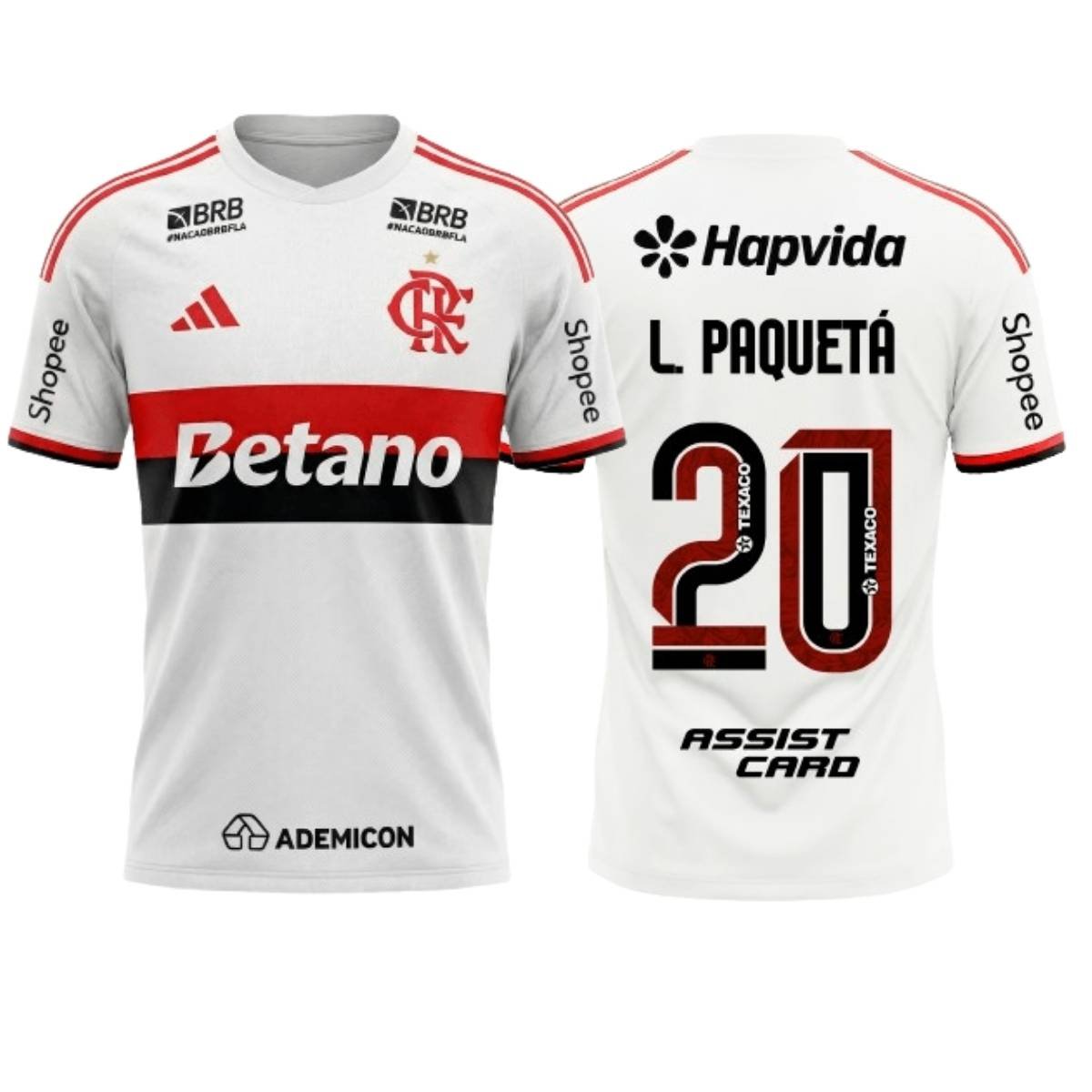 camisa-flamengo-branca-PAQUETA-20-2026-27-reserva-ii-masculina-TODOS-OS-PATROCINADORES Camisa Flamengo Branca L. Paquetá #20 2026/27 Reserva II Todos os Patrocinadores Masculina