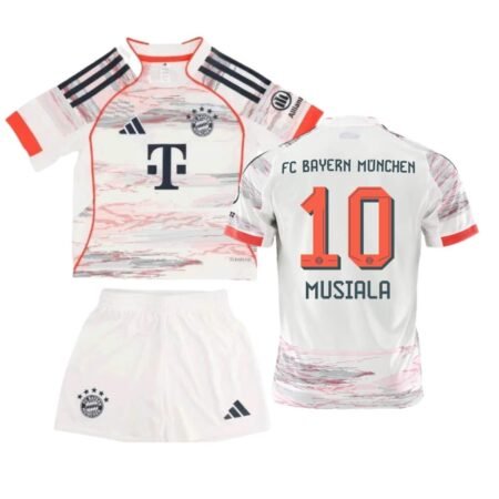 Kit Infantil Bayern de Munique Branca Musiala #10 2025/26 Away Unissex