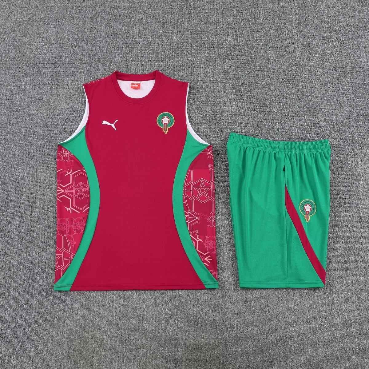 kit-treino-regata-marrocos-2025-26-vermelho-verde-masculino (2) Kit Treino Marrocos Short e Camisa Vermelho 2025/26 Masculina