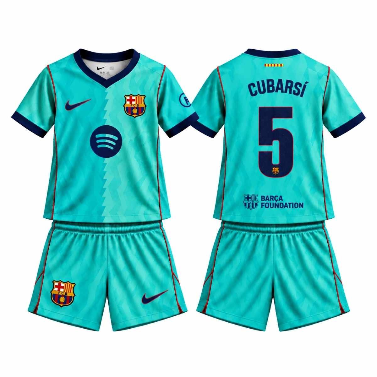 kit-infantil-fc-barcelona-cubarsí-#5-2026-27-azul-third-iii-unissex Kit Infantil Barcelona FC Azul Bebê Cubarsi #5 2026/27 Third III Unissex