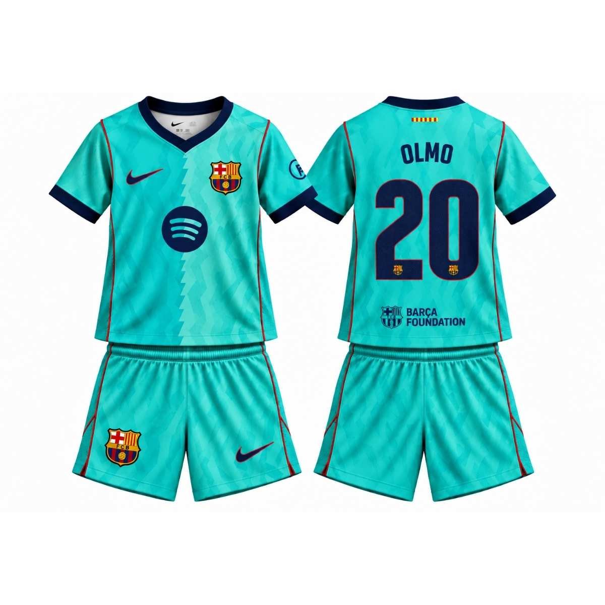 kit-infantil-fc-barcelona-olmo-#20-2026-27-azul-third-iii-unissex Kit Infantil Barcelona FC Azul Bebê Dani Olmo #20 2026/27 Third III Unissex