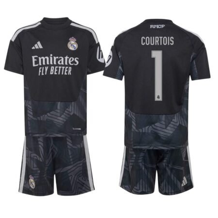 Kit Infantil Real Madrid Courtois #1 Preta 2026/27 Goleiro Unissex